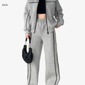 Stylish Women's Two-Piece Athletic Set - Zip-Up Jacket & High-Waisted Pants   OAXG Grey / S