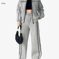 Stylish Women's Two-Piece Athletic Set - Zip-Up Jacket & High-Waisted Pants   OAXG Grey / S