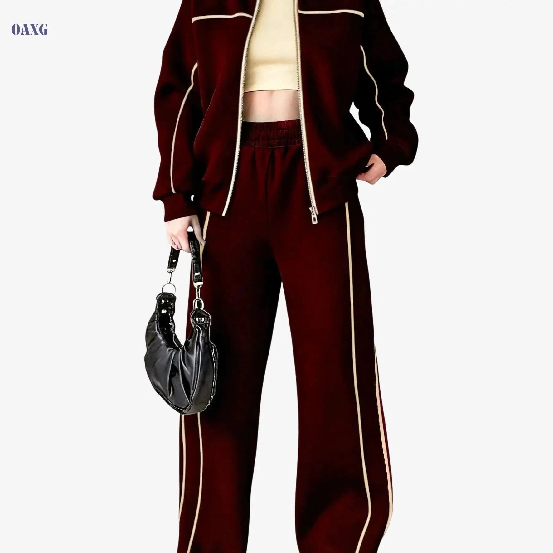 Stylish Women's Two-Piece Athletic Set - Zip-Up Jacket & High-Waisted Pants   OAXG Grey / S