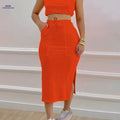 Stylish Women's Two-Piece Set: Sleeveless Tank & Drawstring Skirt   OAXG 