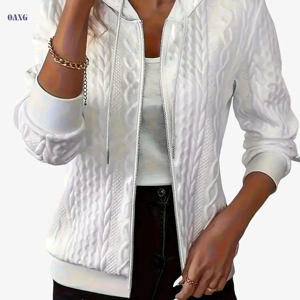 Stylish Zip-Up Top for Women - Fall/Winter Casual Hooded Design   OAXG White / S
