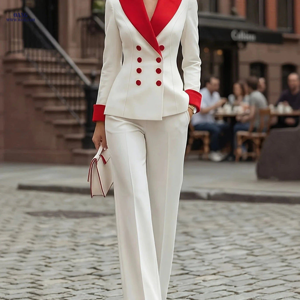 Sugar Sister Spring Fashion Suit Set - Double-Breasted Color Block Style   OAXG 