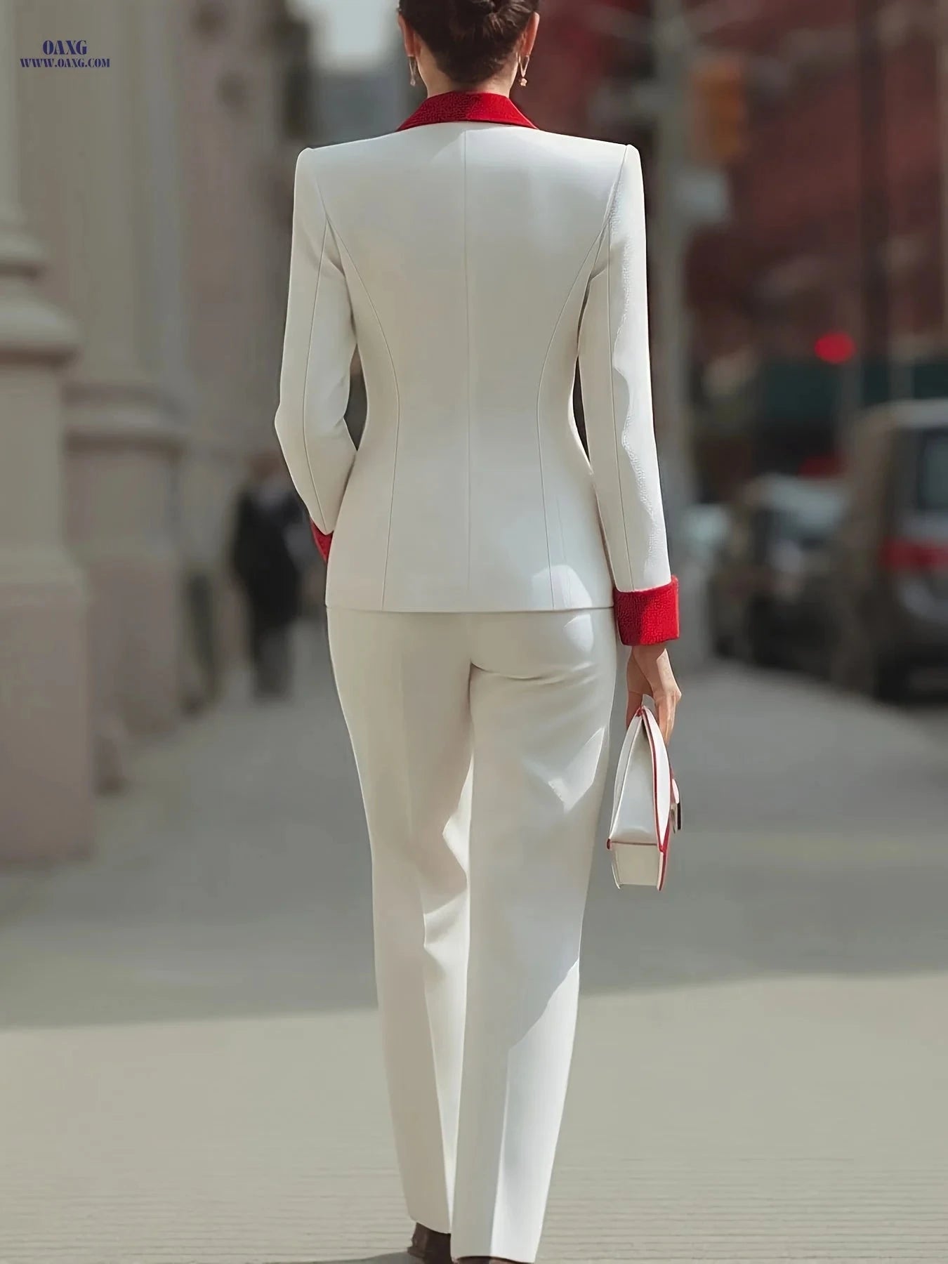 Sugar Sister Spring Fashion Suit Set - Double-Breasted Color Block Style   OAXG White / S
