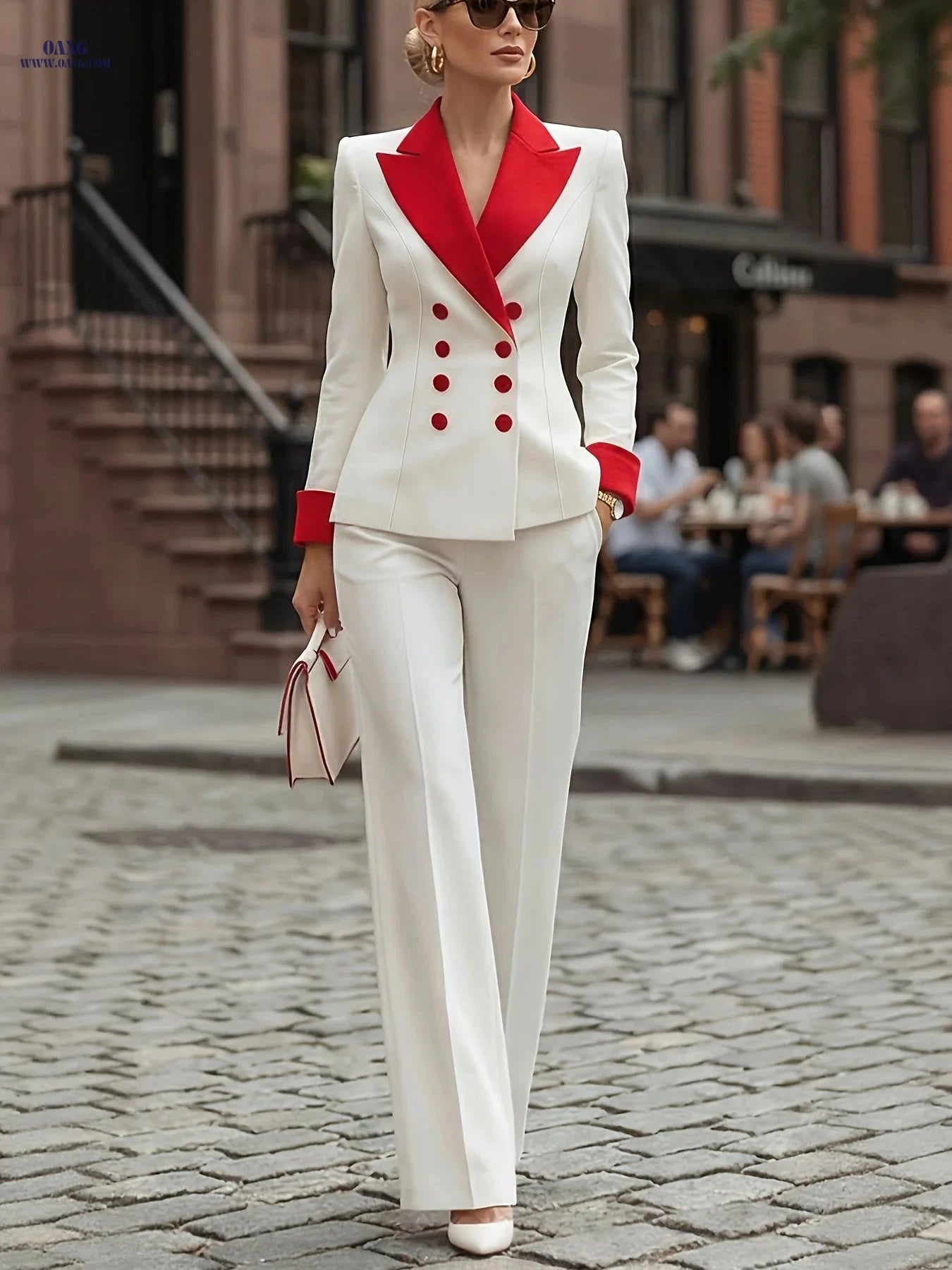 Sugar Sister Spring Fashion Suit Set - Double-Breasted Color Block Style   OAXG White / S