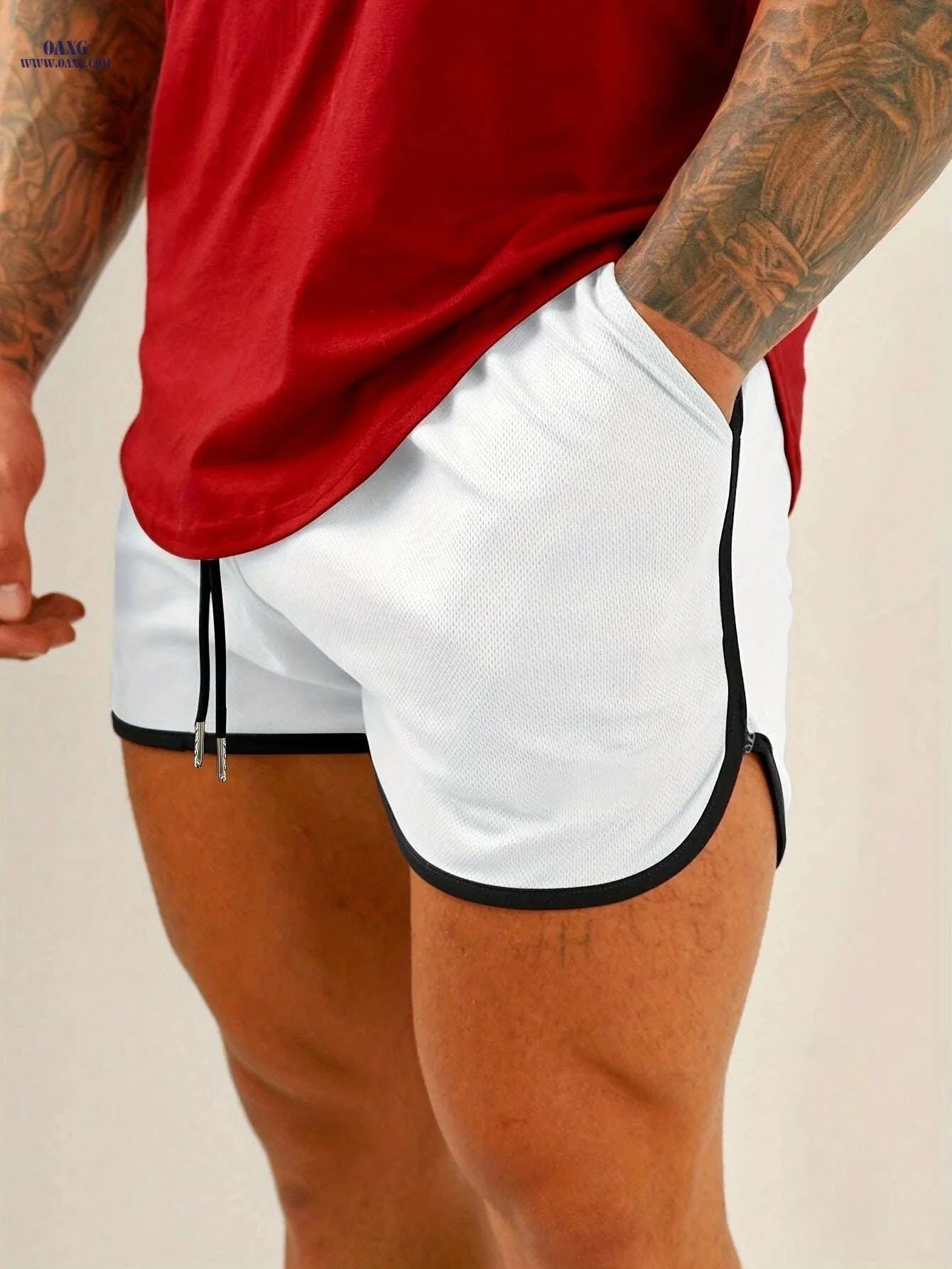 Summer Breathable Mesh Men's Shorts - Slim Fit Running & Fitness   OAXG White / S