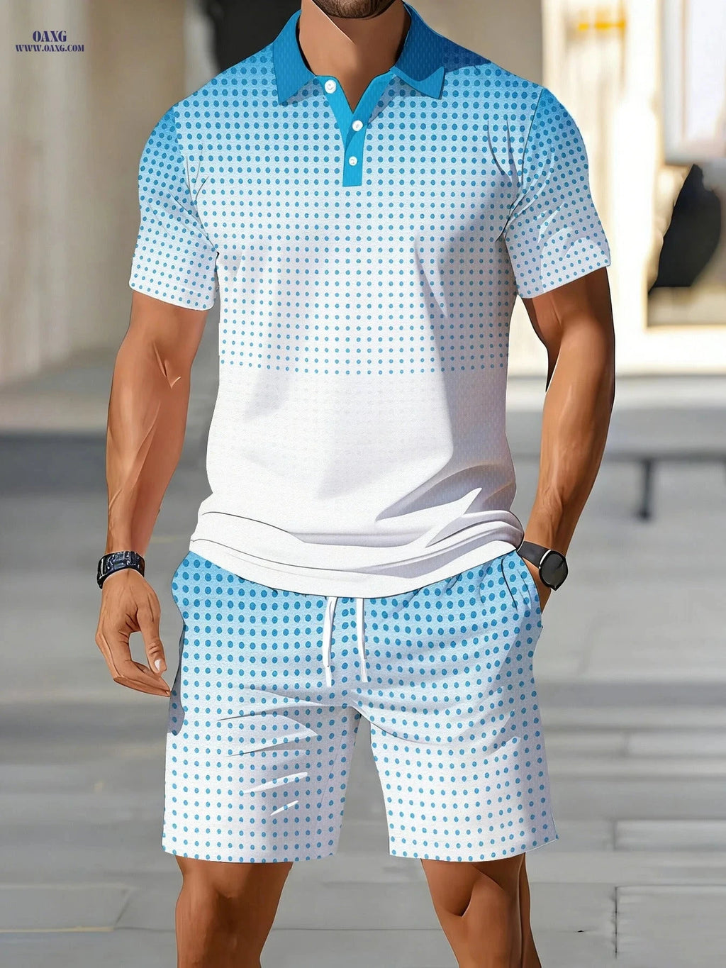 Summer Casual 2-Piece Set - Men's Short Sleeve Shirt & Shorts   OAXG 