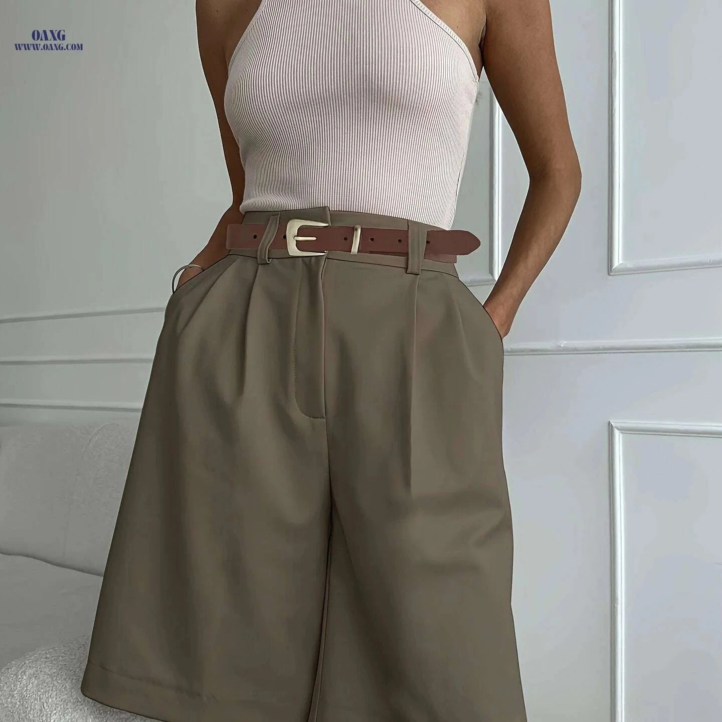 Summer Casual Loose-Fit Pants with Belt - Straight-Leg Style   OAXG 