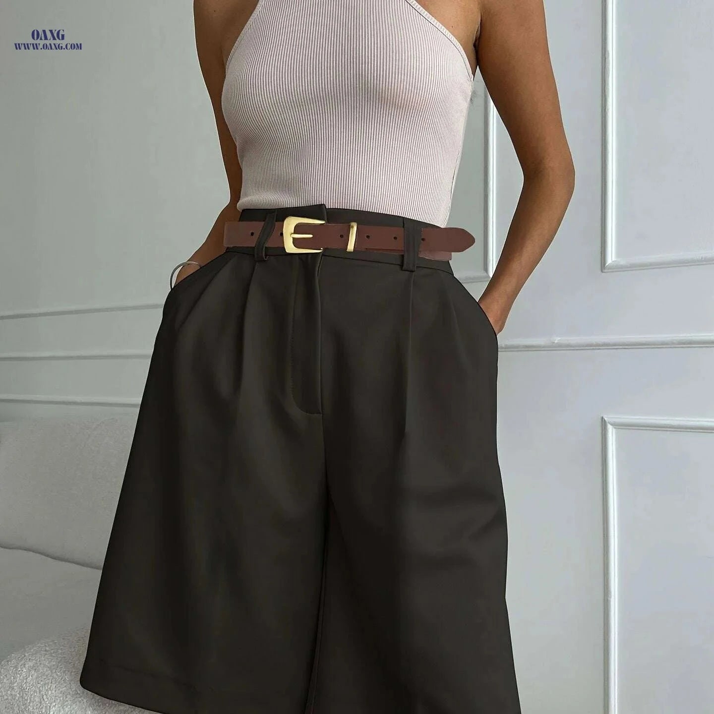 Summer Casual Loose-Fit Pants with Belt - Straight-Leg Style   OAXG 