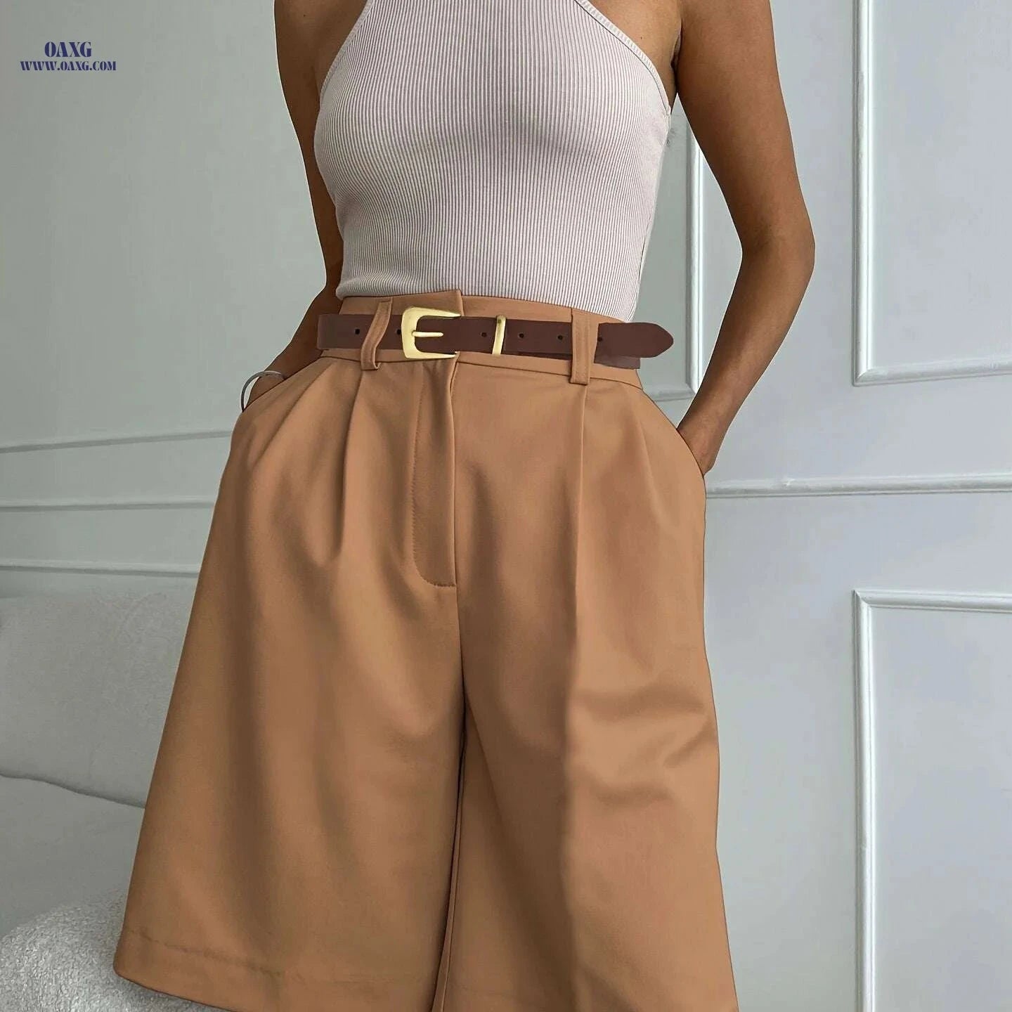 Summer Casual Loose-Fit Pants with Belt - Straight-Leg Style   OAXG 