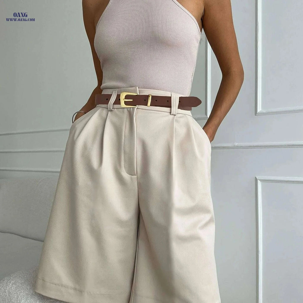 Summer Casual Loose-Fit Pants with Belt - Straight-Leg Style   OAXG 