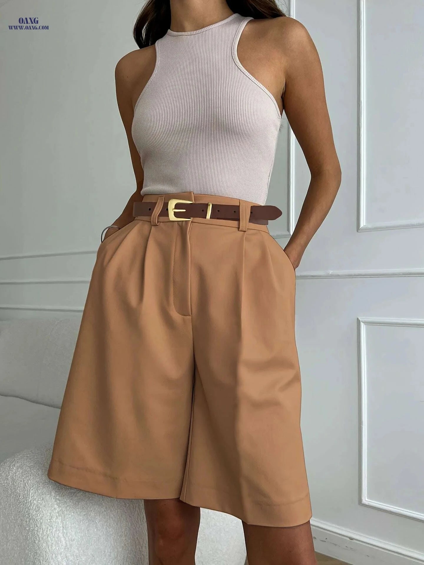 Summer Casual Loose-Fit Pants with Belt - Straight-Leg Style   OAXG 