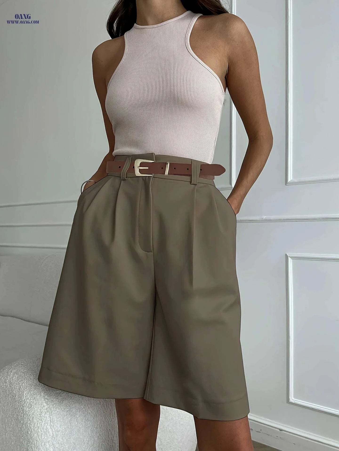 Summer Casual Loose-Fit Pants with Belt - Straight-Leg Style   OAXG 