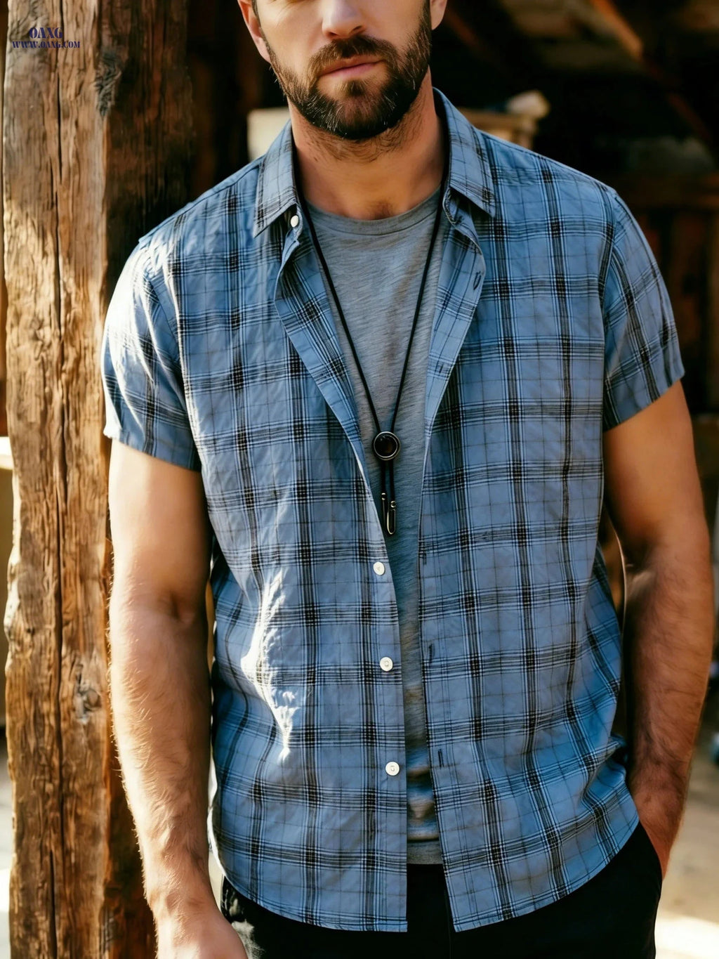 Summer Casual Men's Checkered Button-Up Shirt - Trendy Outdoor Fashion   OAXG 