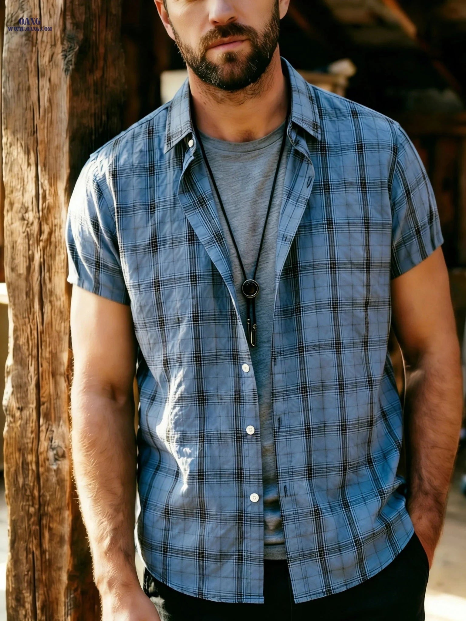 Summer Casual Men's Checkered Button-Up Shirt - Trendy Outdoor Fashion   OAXG 