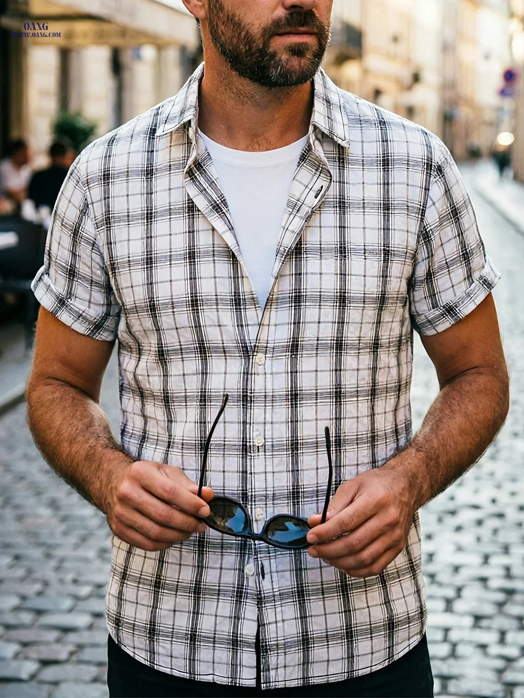 Summer Casual Men's Checkered Button-Up Shirt - Trendy Outdoor Fashion   OAXG 