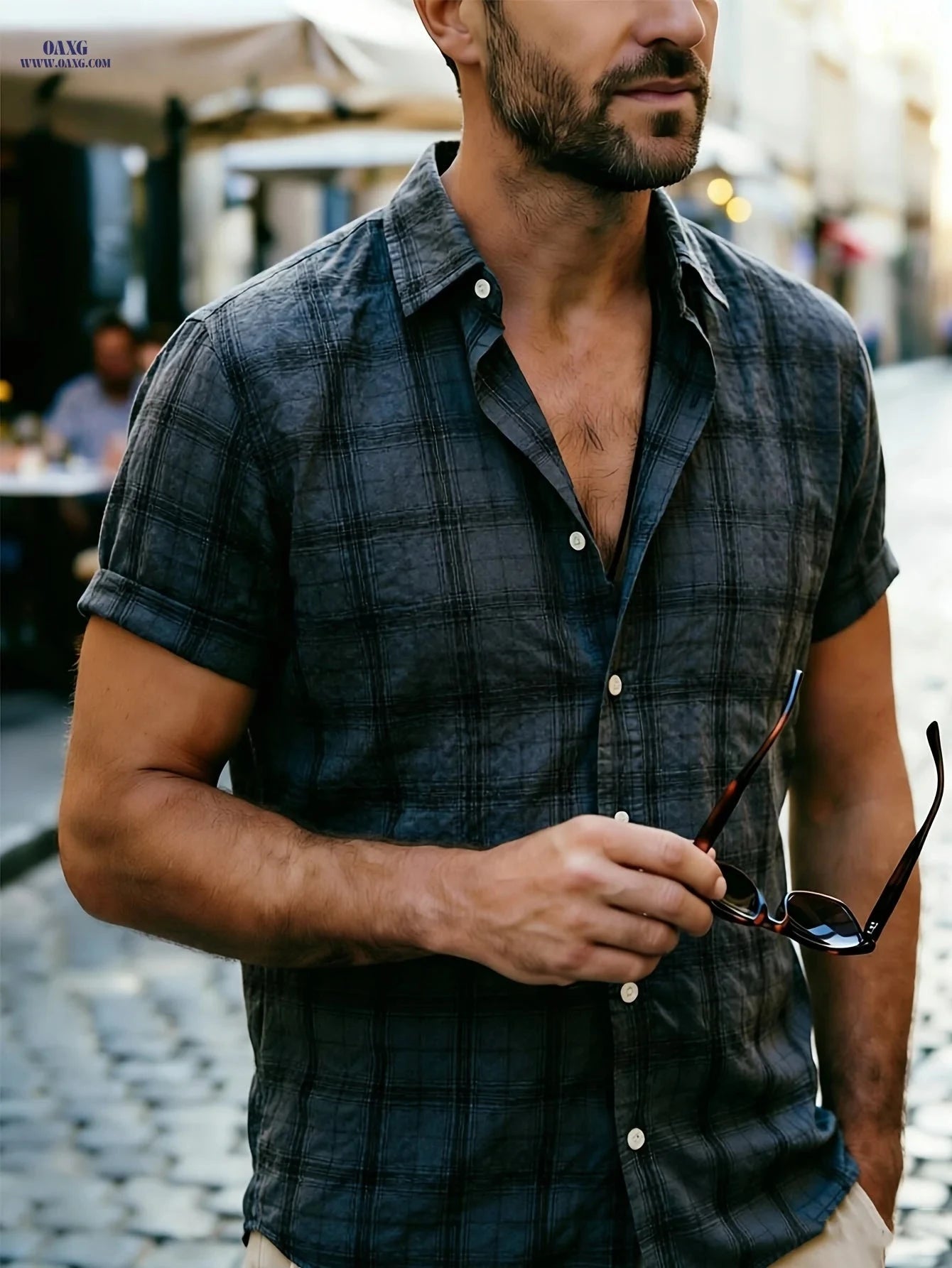 Summer Casual Men's Checkered Button-Up Shirt - Trendy Outdoor Fashion   OAXG 