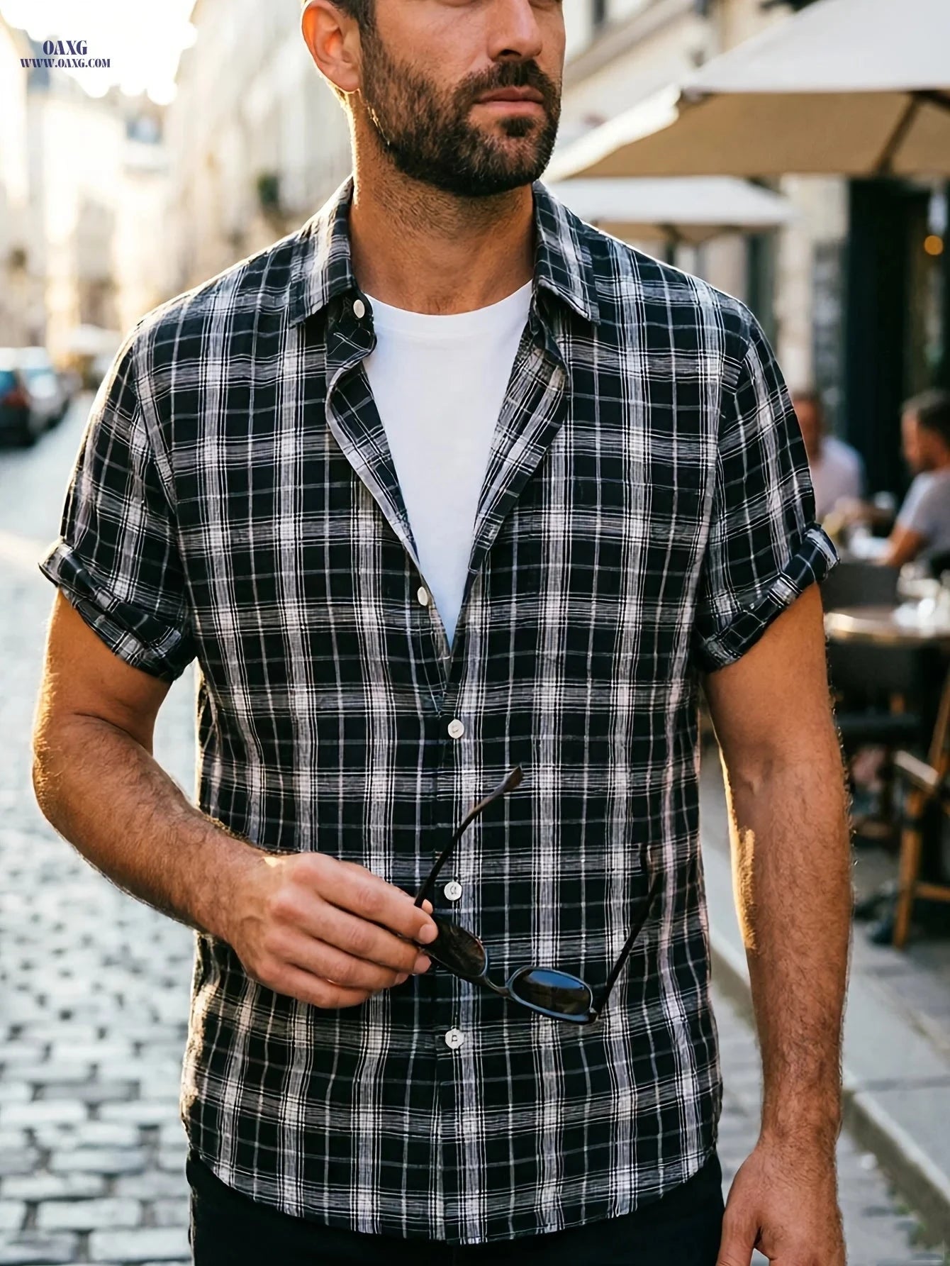 Summer Casual Men's Checkered Button-Up Shirt - Trendy Outdoor Fashion   OAXG 