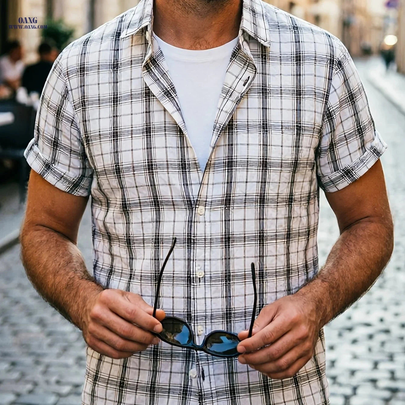 Summer Casual Men's Checkered Button-Up Shirt - Trendy Outdoor Fashion   OAXG 