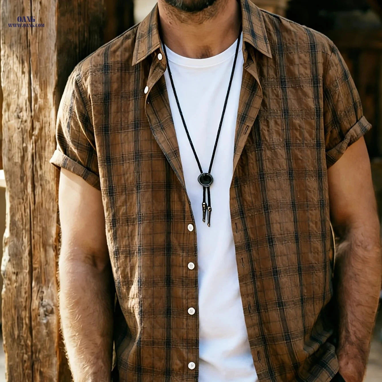 Summer Casual Men's Checkered Button-Up Shirt - Trendy Outdoor Fashion   OAXG Green / FR XXS