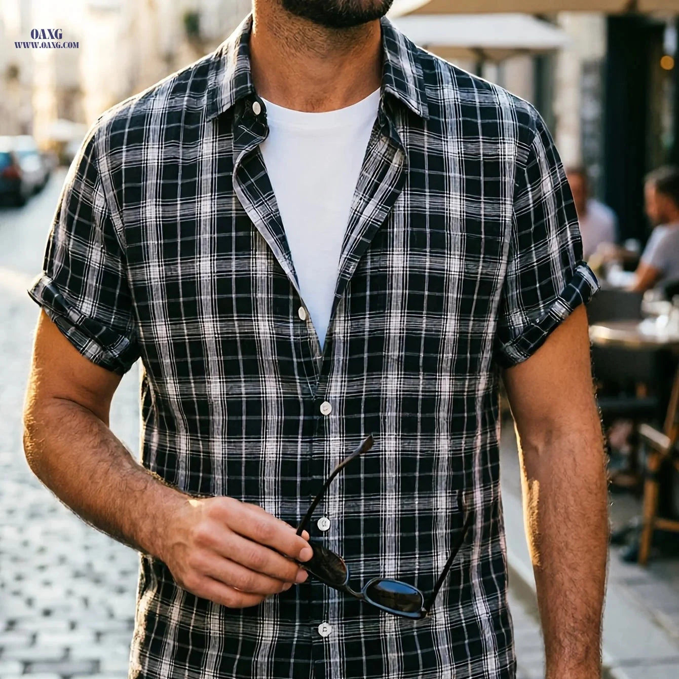 Summer Casual Men's Checkered Button-Up Shirt - Trendy Outdoor Fashion   OAXG 