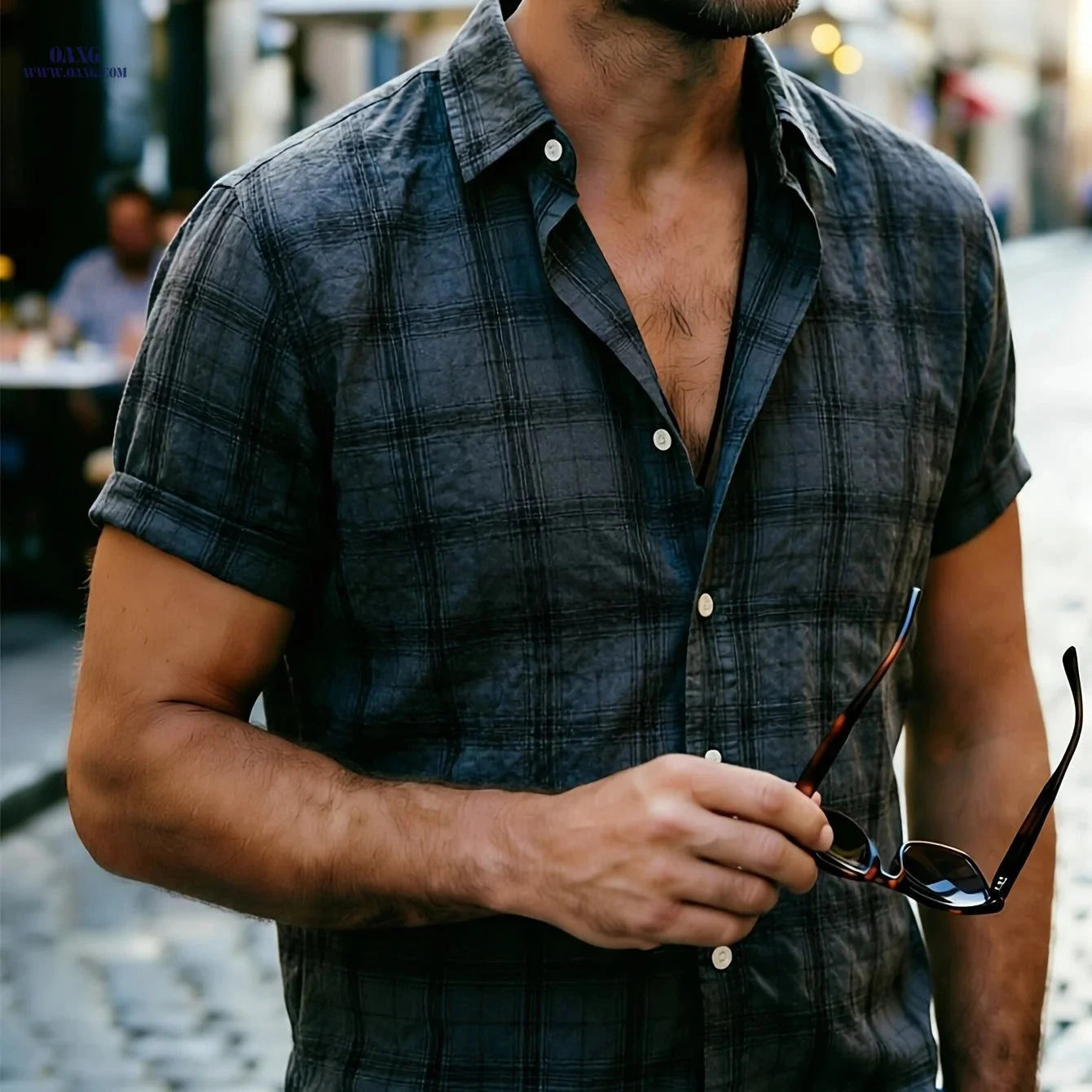 Summer Casual Men's Checkered Button-Up Shirt - Trendy Outdoor Fashion   OAXG 