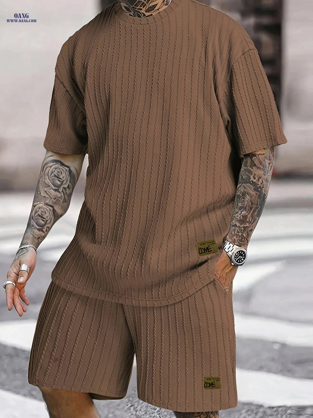 Summer Casual Men's Two-Piece Set - Breathable Round Neck Design   OAXG 