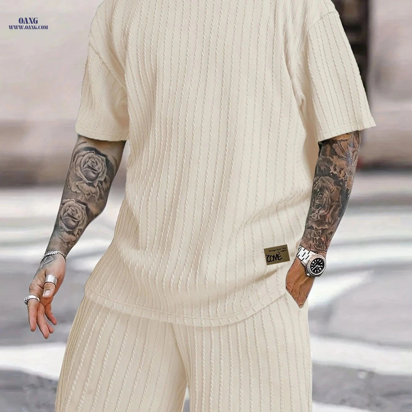 Summer Casual Men's Two-Piece Set - Breathable Round Neck Design   OAXG 