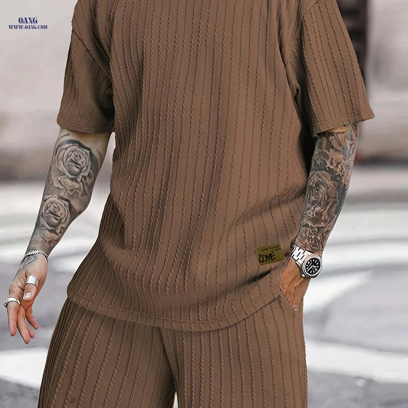 Summer Casual Men's Two-Piece Set - Breathable Round Neck Design   OAXG 