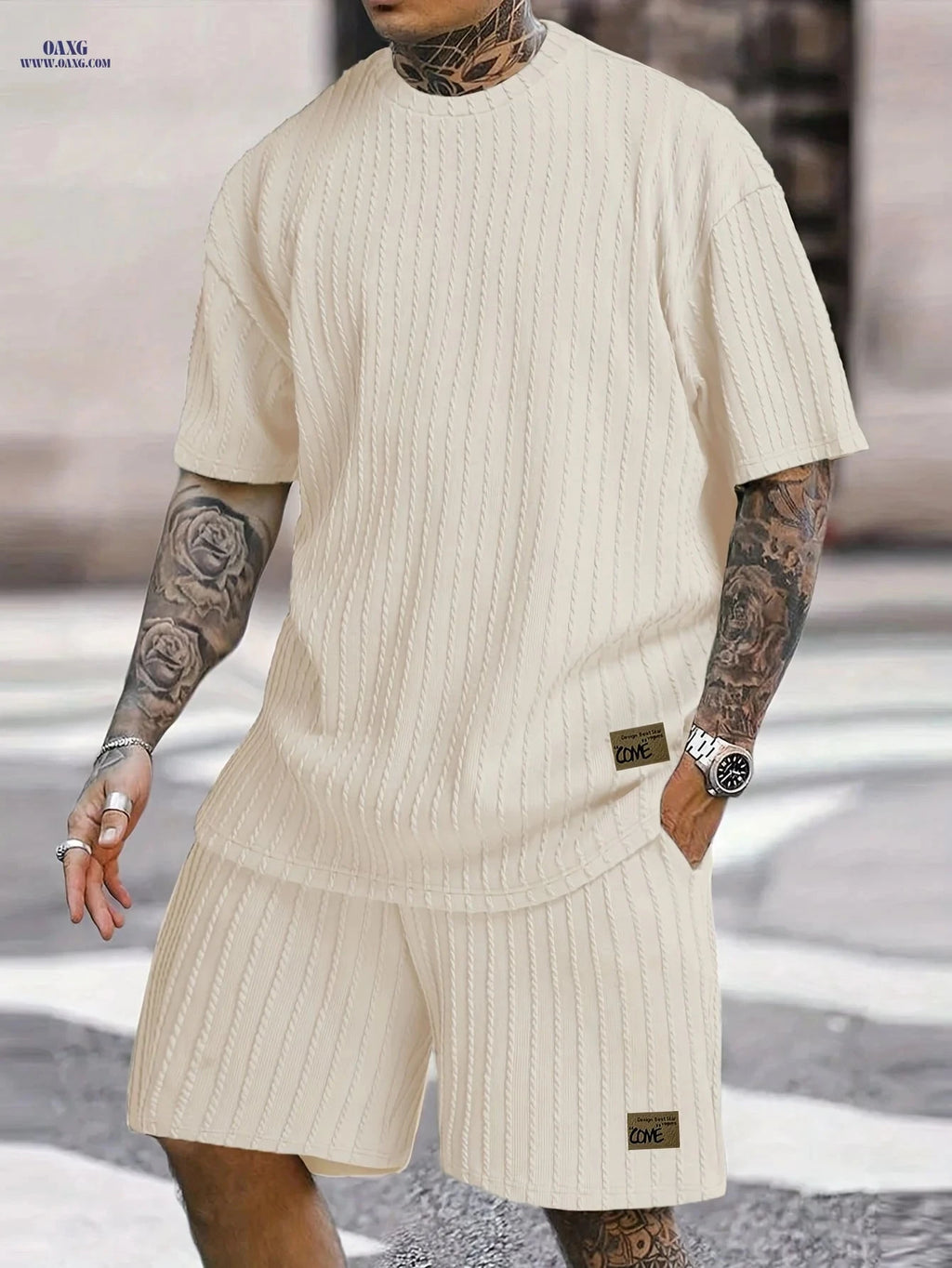 Summer Casual Men's Two-Piece Set - Breathable Round Neck Design   OAXG 