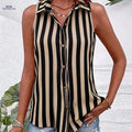 Summer Casual Striped Shirt - Sleeveless Elegant Design for Commuting   OAXG Mixed colors / S