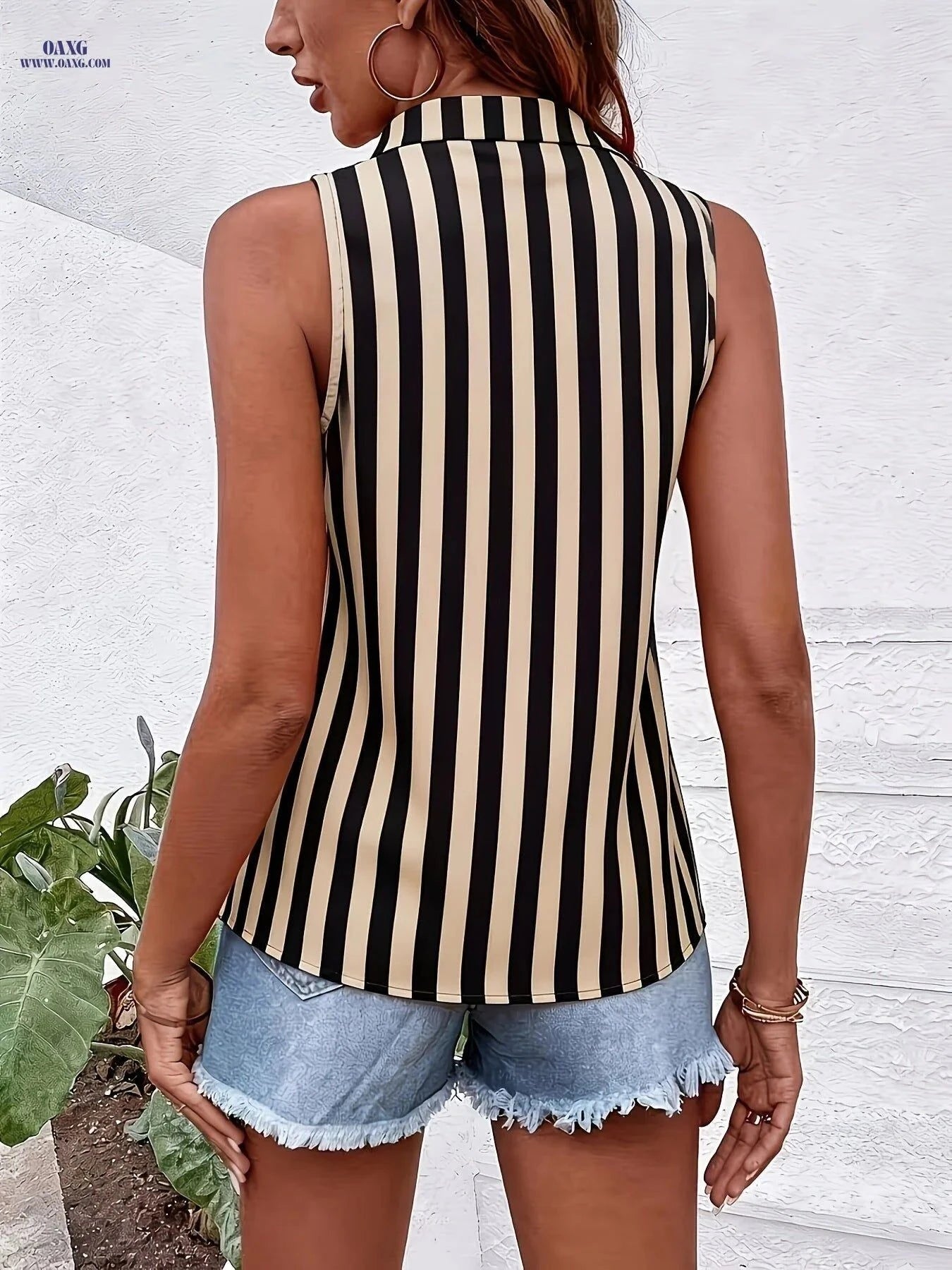 Summer Casual Striped Shirt - Sleeveless Elegant Design for Commuting   OAXG Mixed colors / S