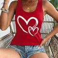 Summer Casual Women's Sleeveless Camisole - Heart Print Top   OAXG 
