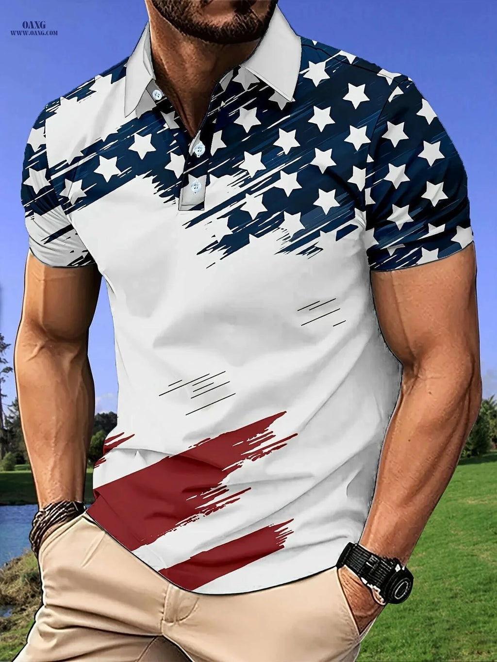 Summer Color Blocked Casual Short Sleeve Shirt for Outdoor Activities   OAXG 