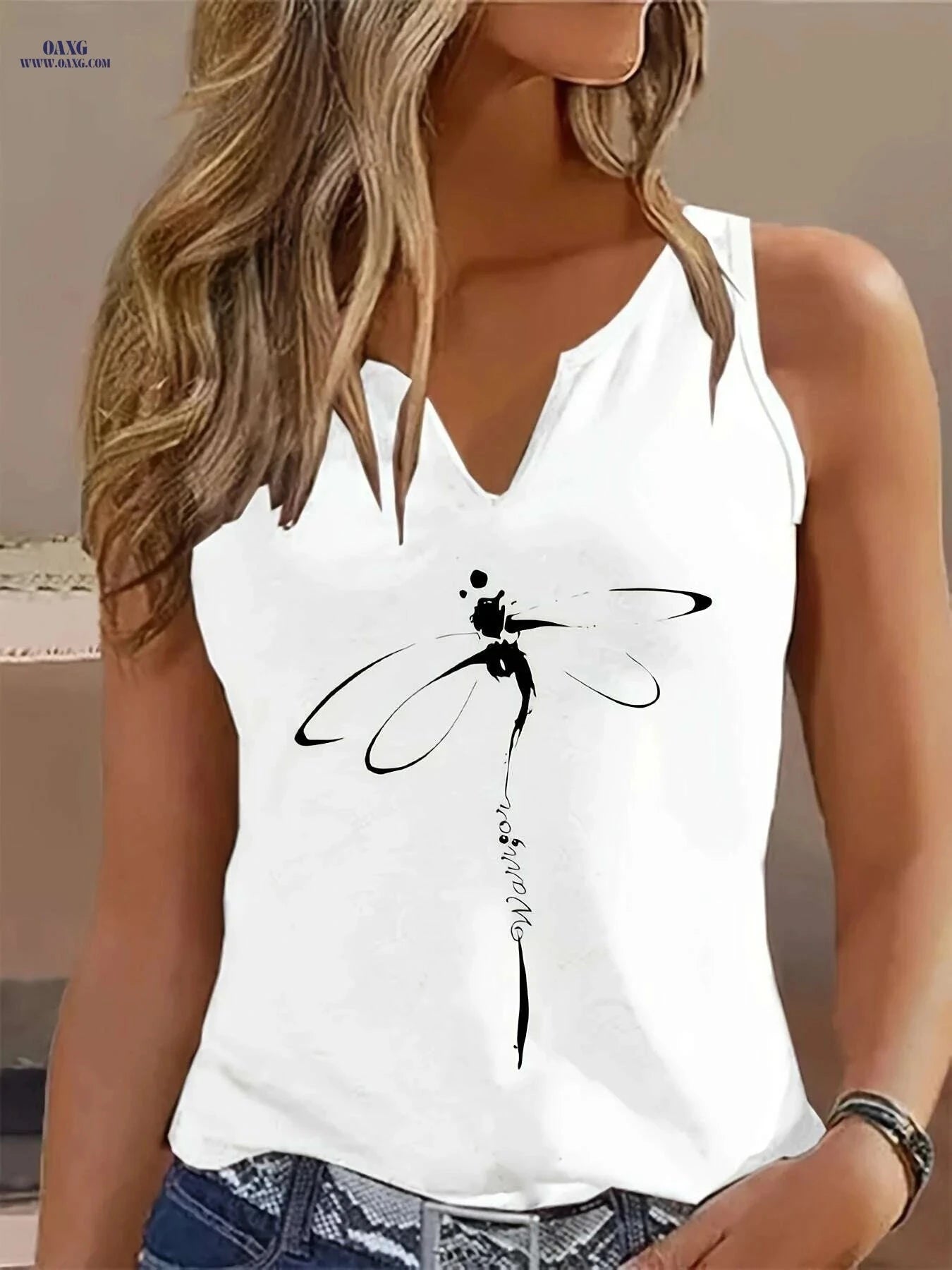Summer Dragonfly Print Vest - Women's Casual Sleeveless T-Shirt   OAXG 