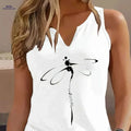Summer Dragonfly Print Vest - Women's Casual Sleeveless T-Shirt   OAXG White / S