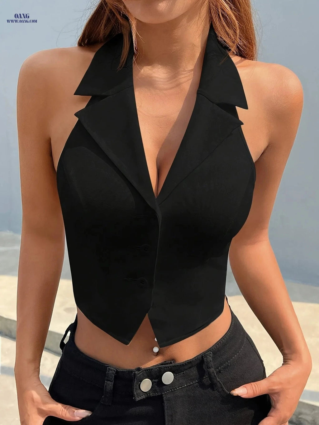 Summer Fashion Sleeveless Button Backless Blazer Top - Elegant Style   OAXG 
