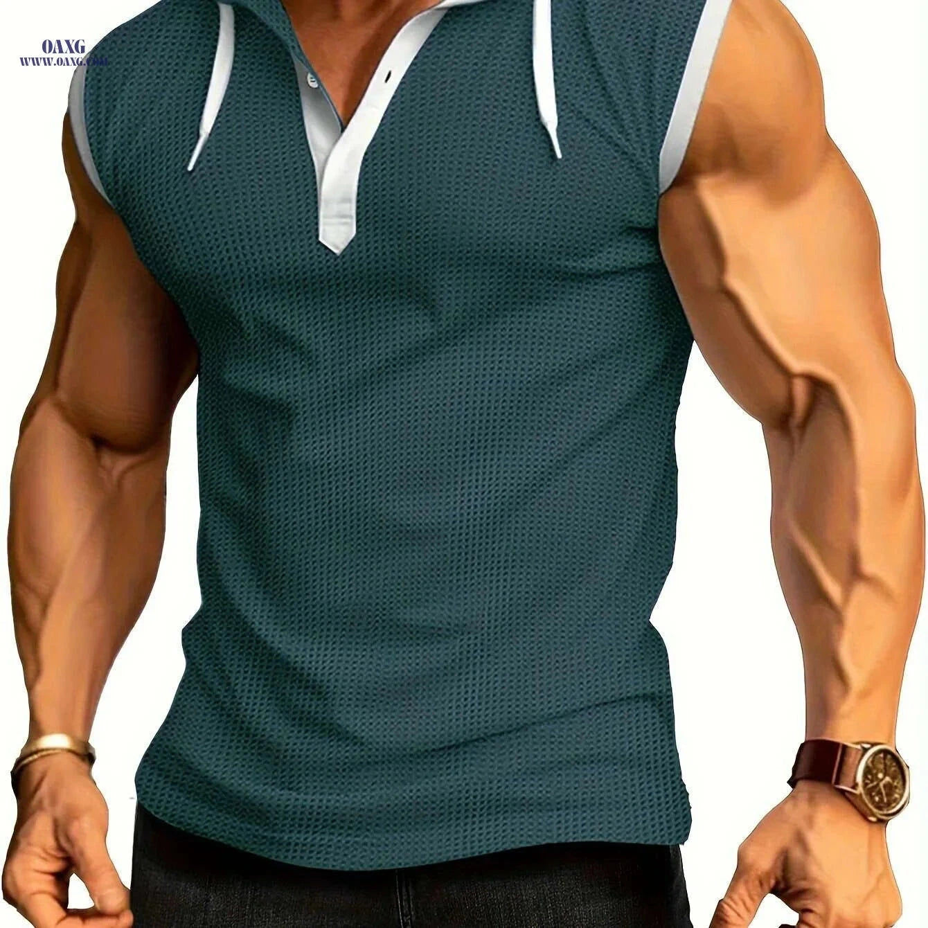 Summer Fitness Men's Hooded Tank - Casual Color Block Vest   OAXG 