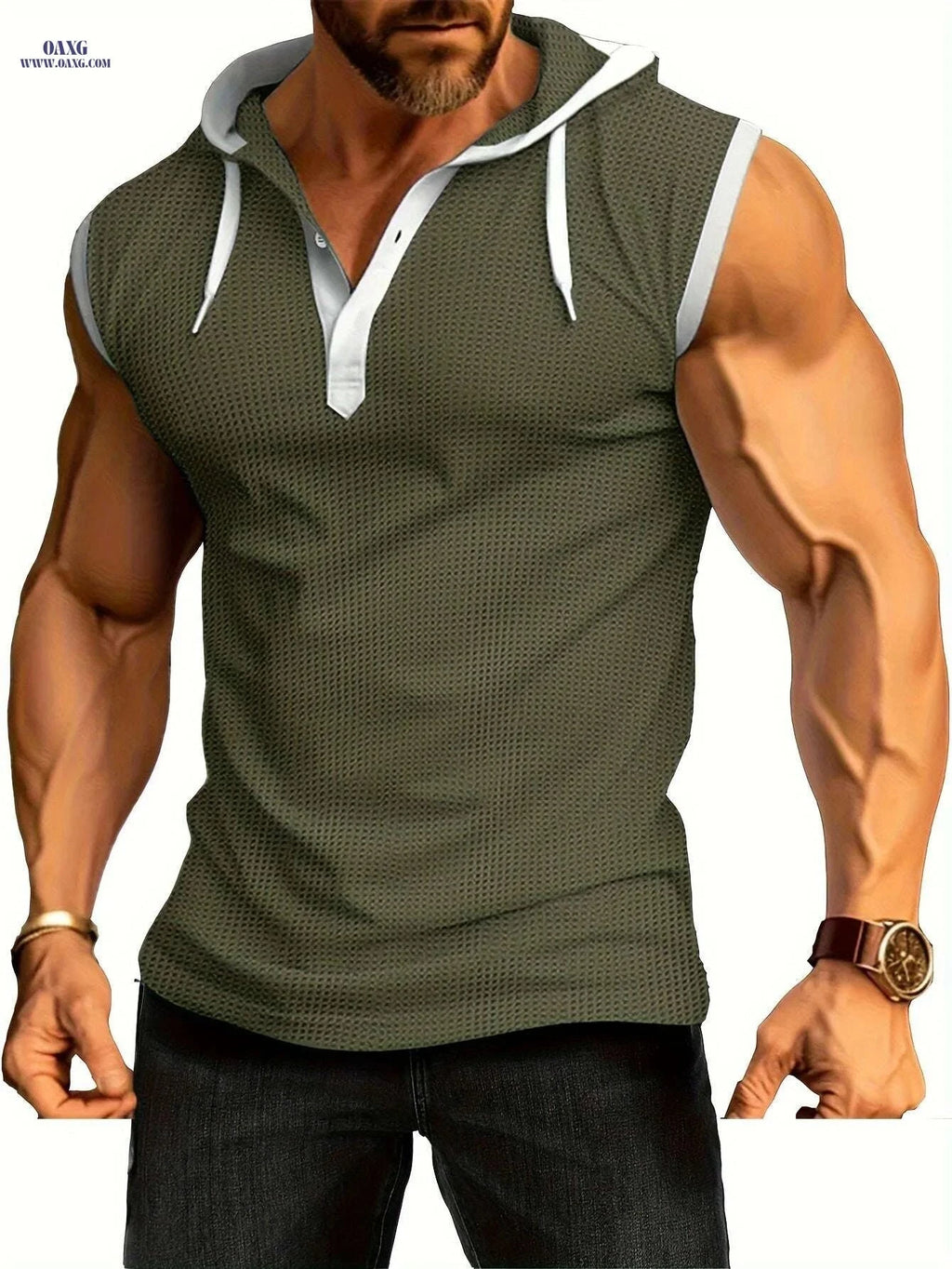 Summer Fitness Men's Hooded Tank - Casual Color Block Vest   OAXG 