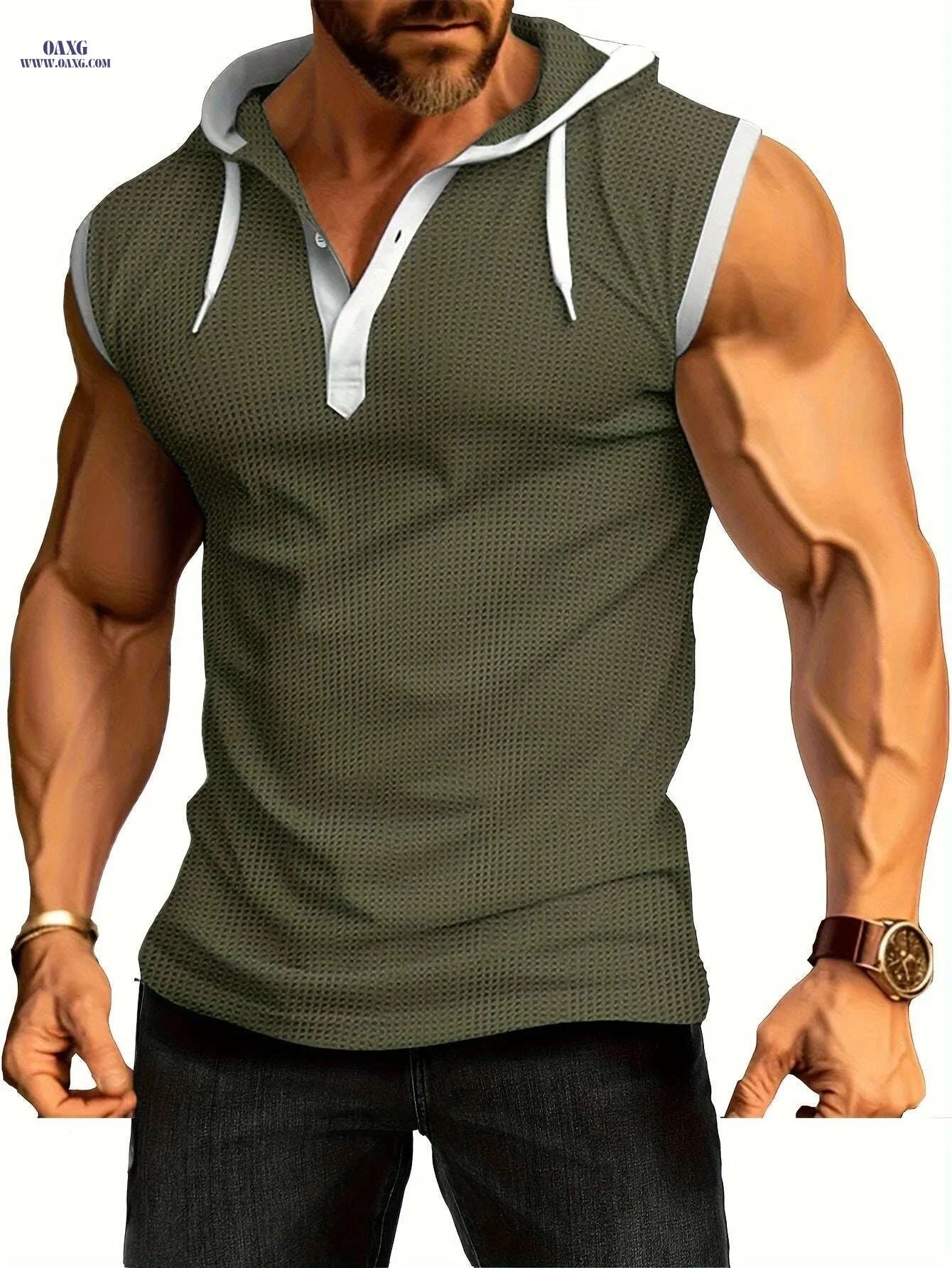 Summer Fitness Men's Hooded Tank - Casual Color Block Vest   OAXG 