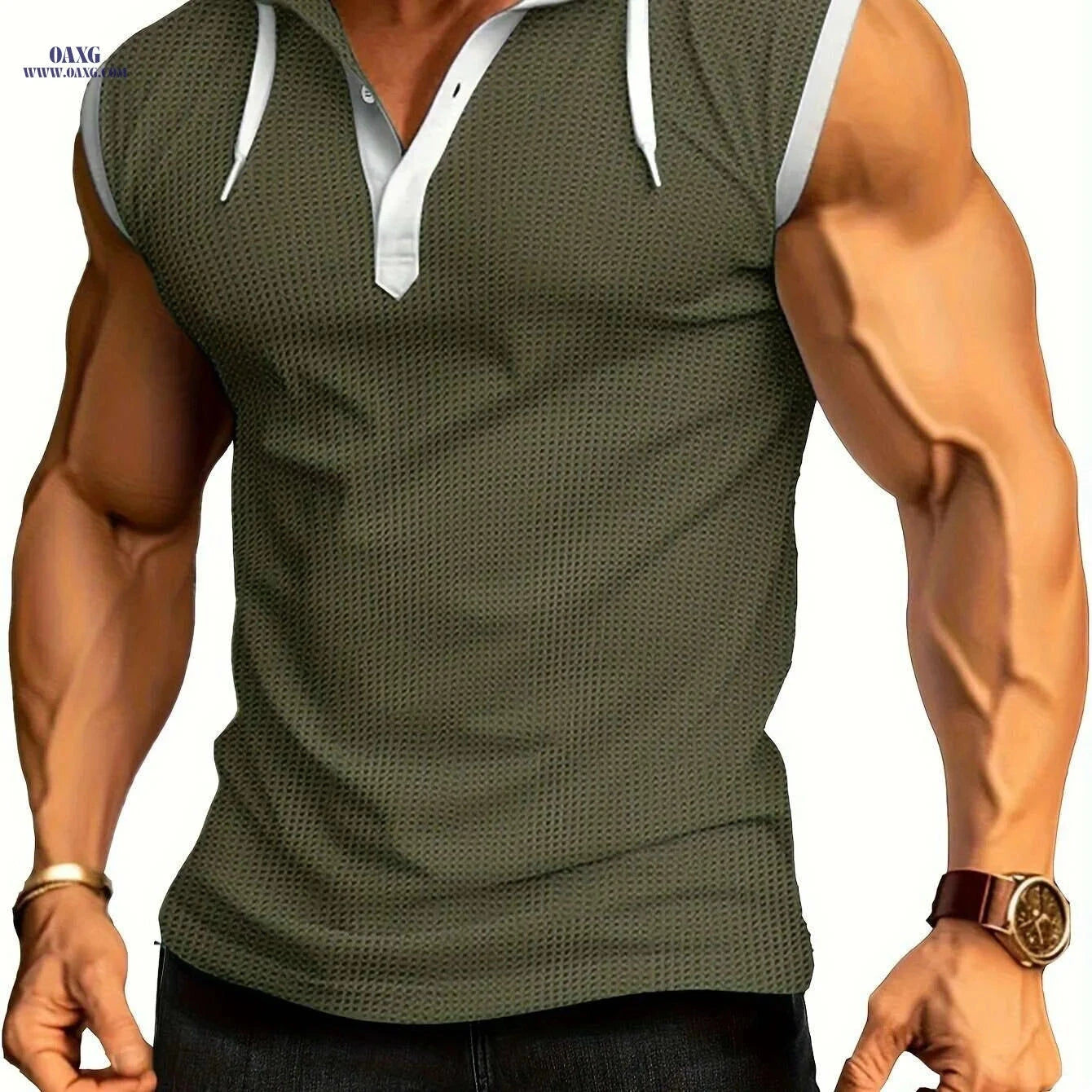 Summer Fitness Men's Hooded Tank - Casual Color Block Vest   OAXG 