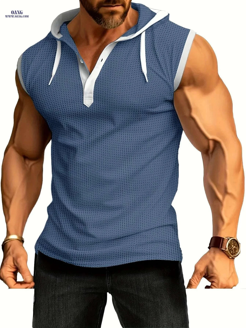 Summer Fitness Men's Hooded Tank - Casual Color Block Vest   OAXG 