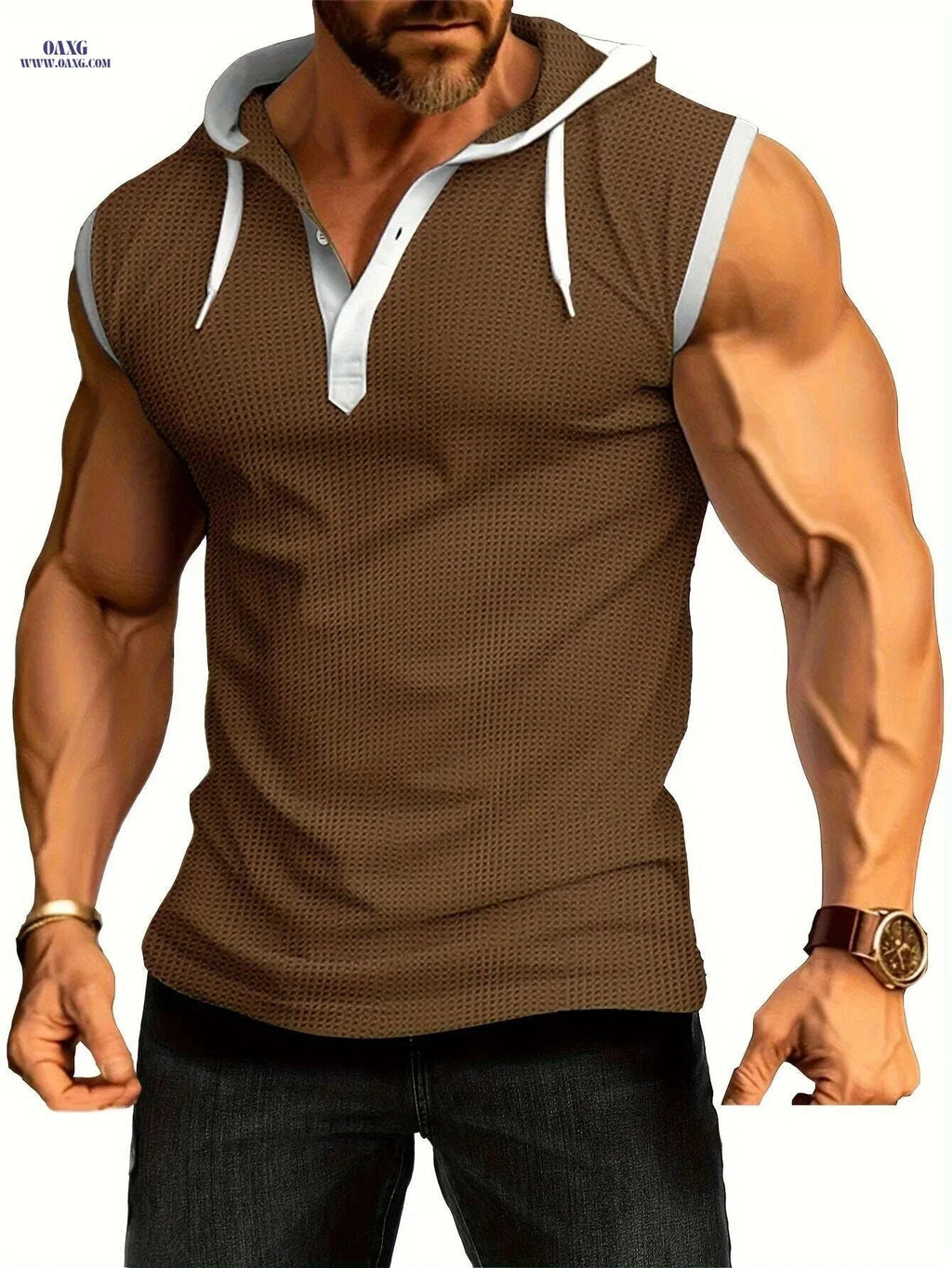 Summer Fitness Men's Hooded Tank - Casual Color Block Vest   OAXG 
