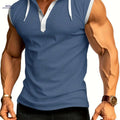 Summer Fitness Men's Hooded Tank - Casual Color Block Vest   OAXG Sea Blue / S