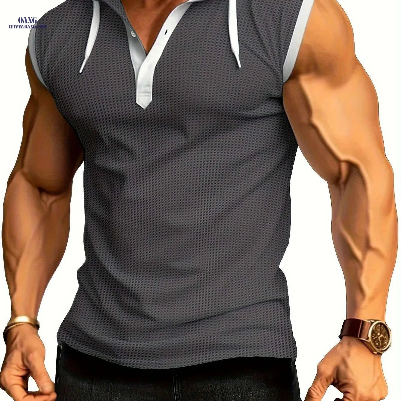 Summer Fitness Men's Hooded Tank - Casual Color Block Vest   OAXG 