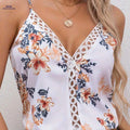 Summer Floral Lace-Trim Cami Top - V-Neck, Non-Sheer Polyester   OAXG White / S