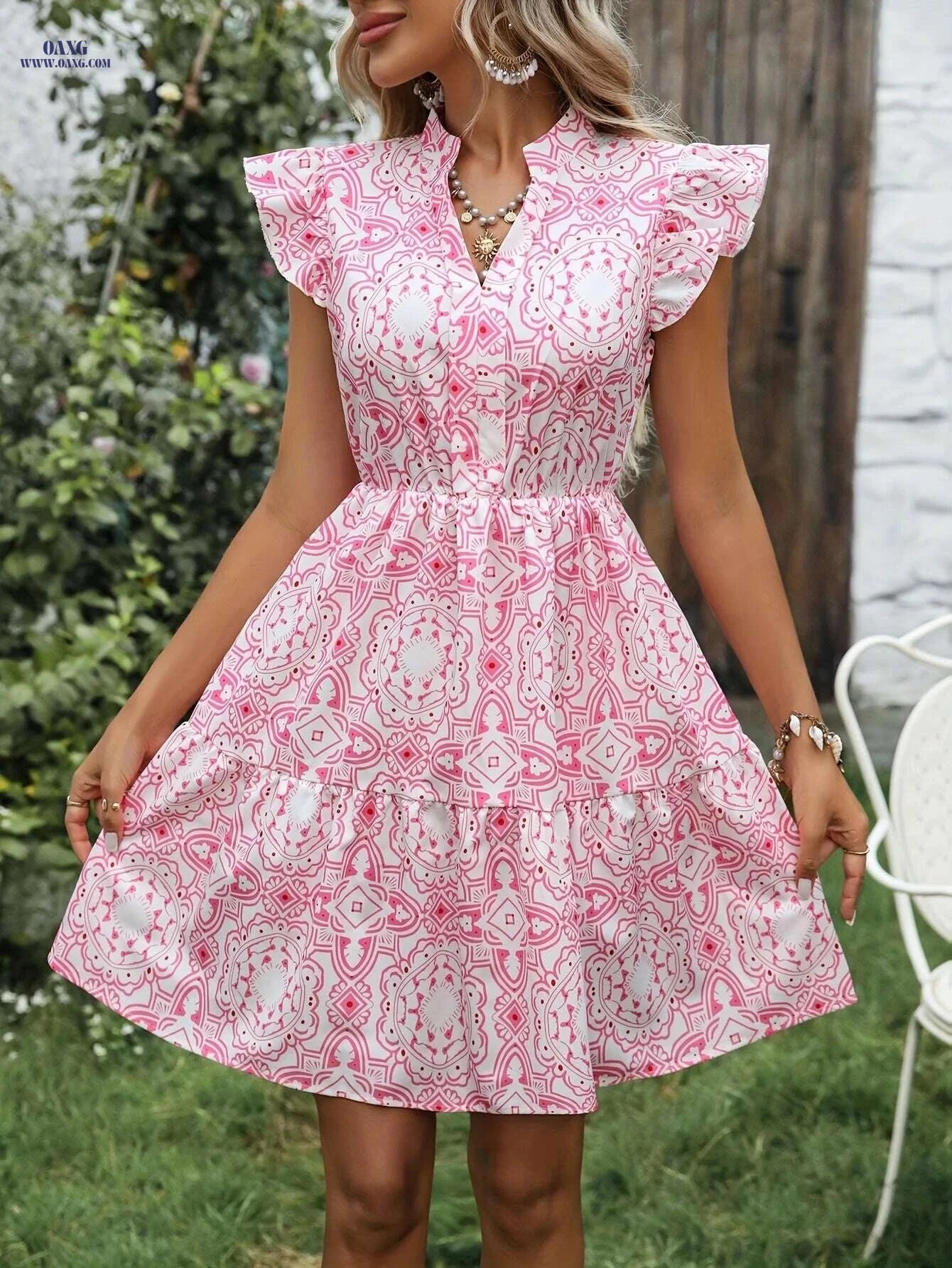 Summer Floral Mini Dress for Women - Ruffle Hem, A-Line Style   OAXG Multicolor / S