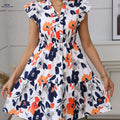 Summer Floral Mini Dress for Women - Ruffle Hem, A-Line Style   OAXG Multicolor / S