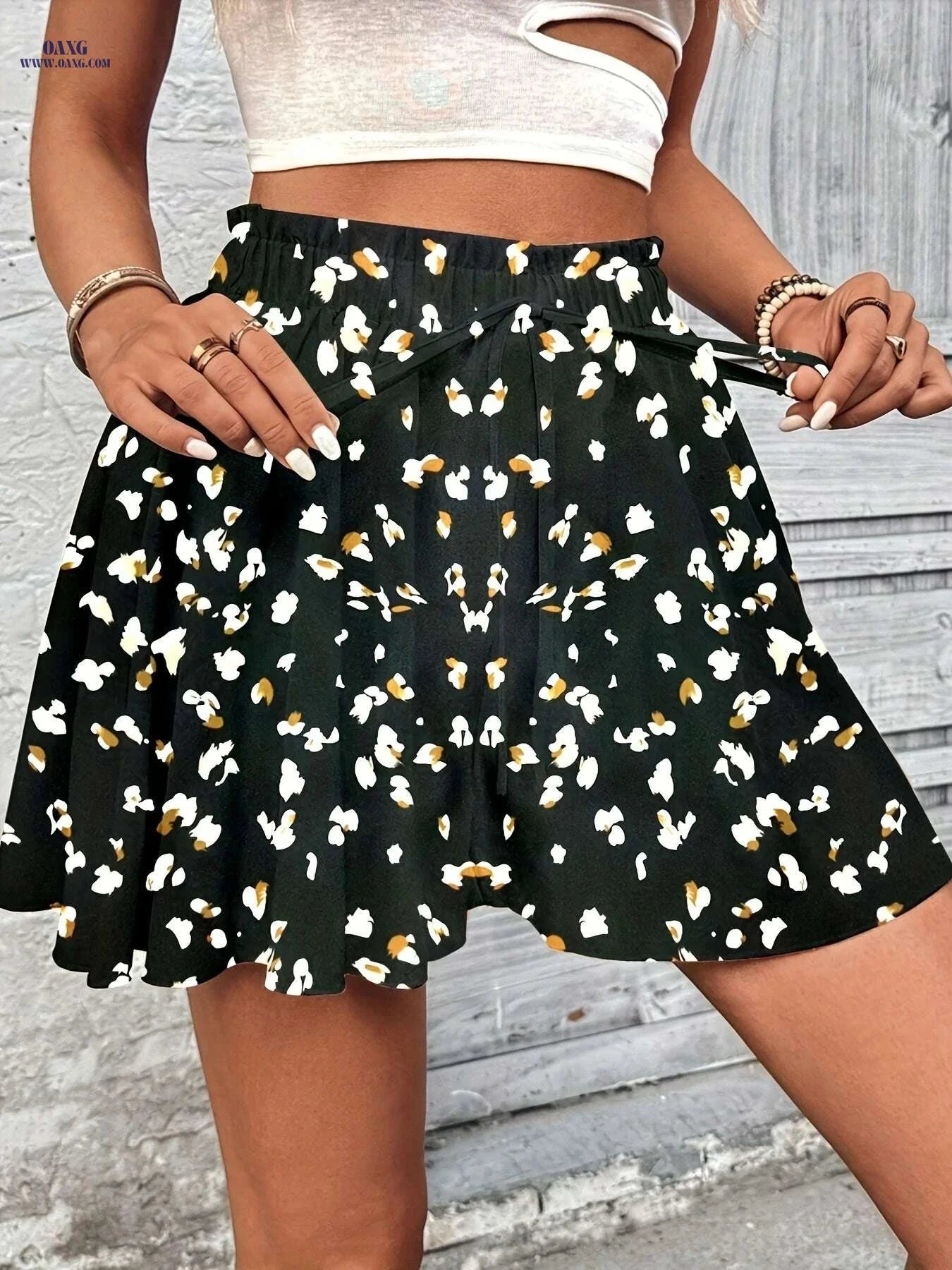 Summer Floral Print Shorts - Casual Elastic Waist, Machine Washable   OAXG 