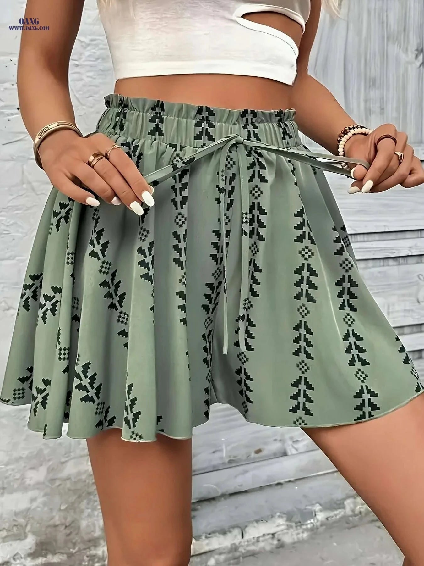 Summer Floral Print Shorts - Casual Elastic Waist, Machine Washable   OAXG 