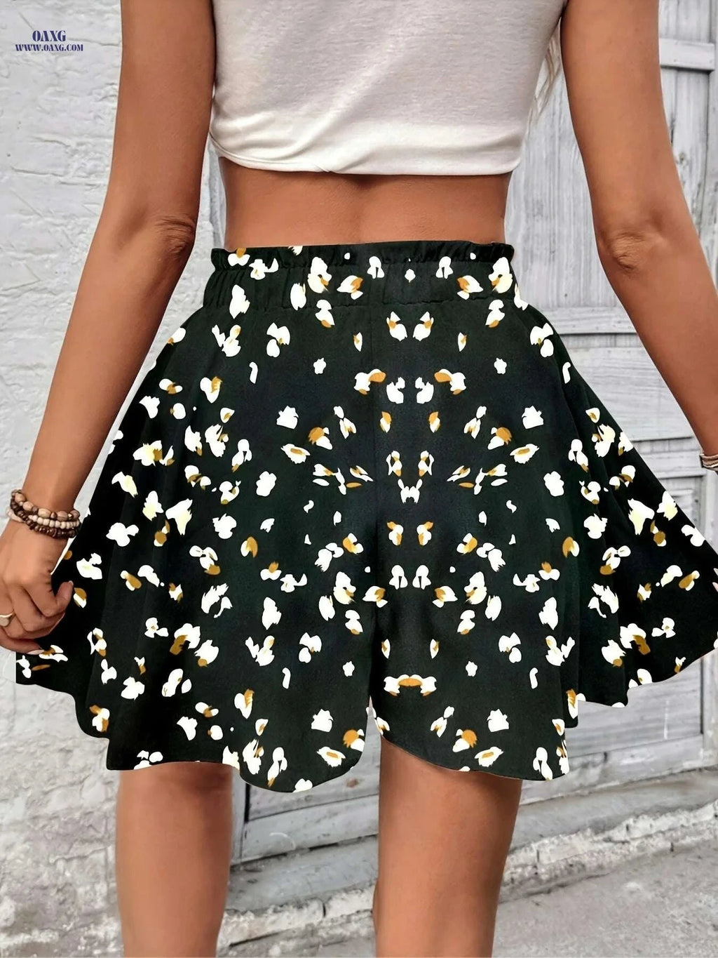 Summer Floral Print Shorts - Casual Elastic Waist, Machine Washable   OAXG 